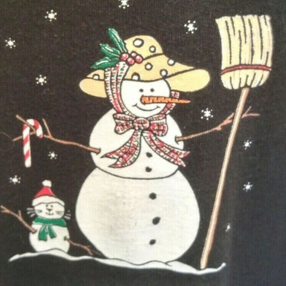 Black Midi Dress Snowmen Cotton Long Sleeve - Picture 4 of 6